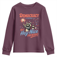 Funny Democracy Is Dying But Hey Nice Fireworks Youth Sweatshirt Racoon 4th Of July - Wonder Print Shop