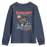 Funny Democracy Is Dying But Hey Nice Fireworks Youth Sweatshirt Racoon 4th Of July - Wonder Print Shop