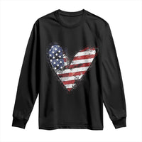 4th of July American Flag Heart USA Patriotic Long Sleeve Shirt - Wonder Print Shop