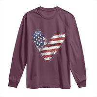 4th of July American Flag Heart USA Patriotic Long Sleeve Shirt - Wonder Print Shop