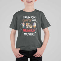 Funny Halloween T Shirt For Kid I Run On Coffee And Horror Movies Pumpkin Witch Hat - Wonder Print Shop