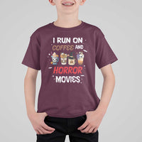 Funny Halloween T Shirt For Kid I Run On Coffee And Horror Movies Pumpkin Witch Hat - Wonder Print Shop