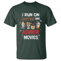 Funny Halloween T Shirt I Run On Coffee And Horror Movies Pumpkin Witch Hat - Wonder Print Shop