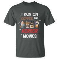 Funny Halloween T Shirt I Run On Coffee And Horror Movies Pumpkin Witch Hat - Wonder Print Shop