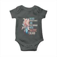 Native American Baby Onesie Never Underestimate An Old Woman With Native Blood Dreamcatcher - Wonder Print Shop