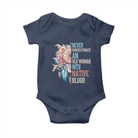 Native American Baby Onesie Never Underestimate An Old Woman With Native Blood Dreamcatcher - Wonder Print Shop