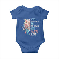 Native American Baby Onesie Never Underestimate An Old Woman With Native Blood Dreamcatcher - Wonder Print Shop