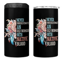 Native American 4 in 1 Can Cooler Tumbler Never Underestimate An Old Woman With Native Blood Dreamcatcher - Wonder Print Shop