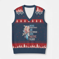 Native American V-Neck Knit Sweater Vest Never Underestimate An Old Woman With Native Blood Dreamcatcher - Wonder Print Shop