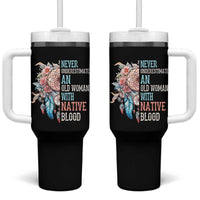 Native American Tumbler With Handle Never Underestimate An Old Woman With Native Blood Dreamcatcher - Wonder Print Shop