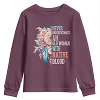 Native American Youth Sweatshirt Never Underestimate An Old Woman With Native Blood Dreamcatcher - Wonder Print Shop