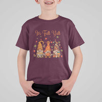 Autumn Season T Shirt For Kid It's Fall Y'all Gnomies Thanksgiving Maple Leaf - Wonder Print Shop