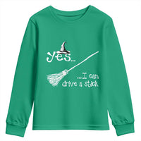 Funny Halloween Spooky Witch Youth Sweatshirt Yes I Can Drive A Stick - Wonder Print Shop