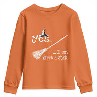 Funny Halloween Spooky Witch Youth Sweatshirt Yes I Can Drive A Stick - Wonder Print Shop