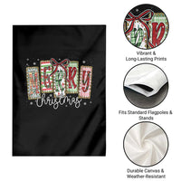Merry Christmas Coquette Xmas Faux Glitter Gingham Tartan Doodle Garden Flag - Wonder Print Shop