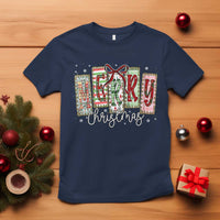 Merry Christmas Coquette Xmas Faux Glitter Gingham Tartan Doodle T Shirt - Wonder Print Shop