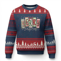 Merry Xmas Coquette Xmas Faux Glitter Gingham Tartan Doodle Ugly Christmas Sweater - Wonder Print Shop
