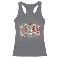 Merry Christmas Coquette Xmas Faux Glitter Gingham Tartan Doodle Racerback Tank Top - Wonder Print Shop