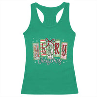 Merry Christmas Coquette Xmas Faux Glitter Gingham Tartan Doodle Racerback Tank Top - Wonder Print Shop