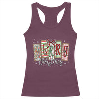 Merry Christmas Coquette Xmas Faux Glitter Gingham Tartan Doodle Racerback Tank Top - Wonder Print Shop