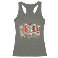 Merry Christmas Coquette Xmas Faux Glitter Gingham Tartan Doodle Racerback Tank Top - Wonder Print Shop