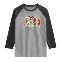 Merry Christmas Coquette Xmas Faux Glitter Gingham Tartan Doodle Raglan Shirt - Wonder Print Shop