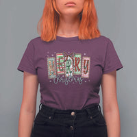 Merry Christmas Coquette Xmas Faux Glitter Gingham Tartan Doodle T Shirt For Women - Wonder Print Shop