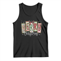 Merry Christmas Coquette Xmas Faux Glitter Gingham Tartan Doodle Tank Top - Wonder Print Shop