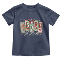 Merry Christmas Coquette Xmas Faux Glitter Gingham Tartan Doodle Toddler T Shirt - Wonder Print Shop
