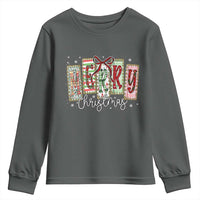 Merry Christmas Coquette Xmas Faux Glitter Gingham Tartan Doodle Youth Sweatshirt - Wonder Print Shop