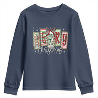 Merry Christmas Coquette Xmas Faux Glitter Gingham Tartan Doodle Youth Sweatshirt - Wonder Print Shop