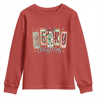 Merry Christmas Coquette Xmas Faux Glitter Gingham Tartan Doodle Youth Sweatshirt - Wonder Print Shop