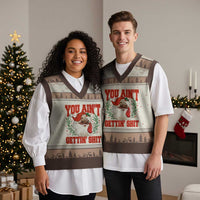 Funny African American Black Santa Xmas V-Neck Knit Sweater Vest You Aint Getting Shit Inappropriate Xmas - Wonder Print Shop