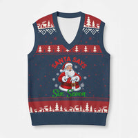 Funny Santa Says Six Seven V-Neck Knit Sweater Vest Xmas 67 Meme Santa Gen Alpha Slang - Wonder Print Shop