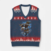 Us Marines Military 250th Anniversary V-Neck Knit Sweater Vest Bald Eagle Anchor - Wonder Print Shop