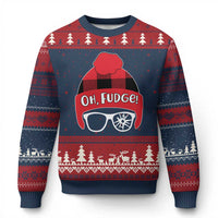 Funny Xmas Movie Ugly Christmas Sweater Oh Fudge Buffalo Plaid Printed Graphic Beanie Cap - Wonder Print Shop