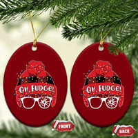 Funny Xmas Movie Ceramic Ornament Oh Fudge Buffalo Plaid Printed Graphic Beanie Cap Xmas Light - Wonder Print Shop
