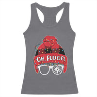 Funny Christmas Movie Racerback Tank Top Oh Fudge Buffalo Plaid Printed Graphic Beanie Cap Xmas Light - Wonder Print Shop