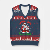 Funny Black Santa Says Six Seven V-Neck Knit Sweater Vest Xmas 67 Meme African American Santa Gen Alpha Slang - Wonder Print Shop