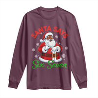 Funny Black Santa Says Six Seven Long Sleeve Shirt Christmas 67 Meme African American Santa Gen Alpha Slang - Wonder Print Shop