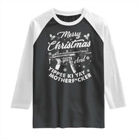 Funny Nakatomi Plaza Raglan Shirt Merry Christmas And Yippee Ki Yay Snowflake Gun - Wonder Print Shop