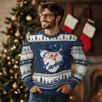 Xmas Cowboys Fan Ugly Christmas Sweater Funny Xmas American Football Blue Santa - Wonder Print Shop