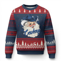 Xmas Cowboys Fan Ugly Christmas Sweater Funny Xmas American Football Blue Santa - Wonder Print Shop