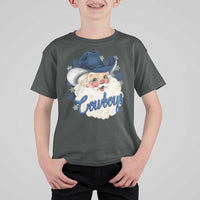 Christmas Cowboys Fan T Shirt For Kid Funny Xmas American Football Blue Santa - Wonder Print Shop