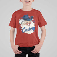 Christmas Cowboys Fan T Shirt For Kid Funny Xmas American Football Blue Santa - Wonder Print Shop