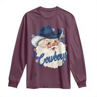Christmas Cowboys Fan Long Sleeve Shirt Funny Xmas American Football Blue Santa - Wonder Print Shop