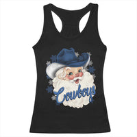 Christmas Cowboys Fan Racerback Tank Top Funny Xmas American Football Blue Santa - Wonder Print Shop