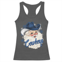 Christmas Cowboys Fan Racerback Tank Top Funny Xmas American Football Blue Santa - Wonder Print Shop