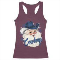 Christmas Cowboys Fan Racerback Tank Top Funny Xmas American Football Blue Santa - Wonder Print Shop