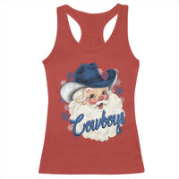Christmas Cowboys Fan Racerback Tank Top Funny Xmas American Football Blue Santa - Wonder Print Shop